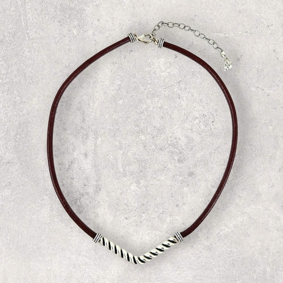 AMERICAN WEST 925 Sterling Silver Brown Greek Leather Cord Necklace - Adjustable - Picture 3 of 7